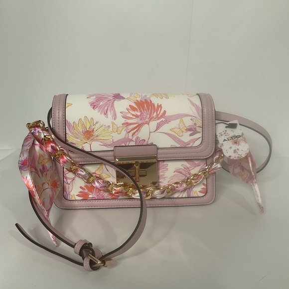 Aldo Butterfly & Floral Pink White Women's Shoulder Bag - Picture 3 of 16